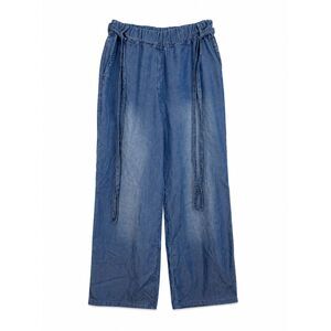 Marisima Chambray Pull On Pants Made Italy Womens One Size Wide Leg Button Sides